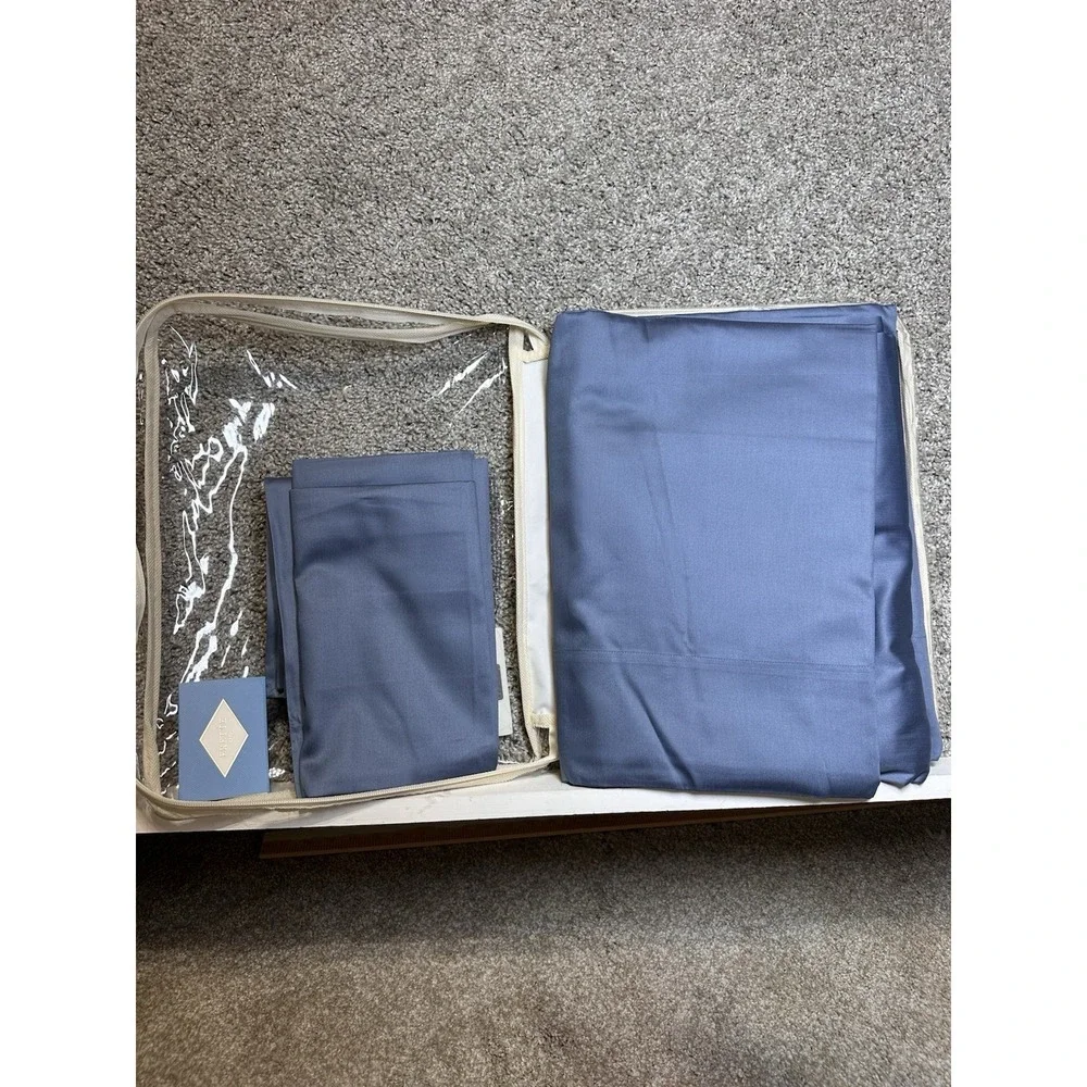 Frette Francine King Sheet Set Gris Blu 100% Cotton Italy 4 Pc New Luxury